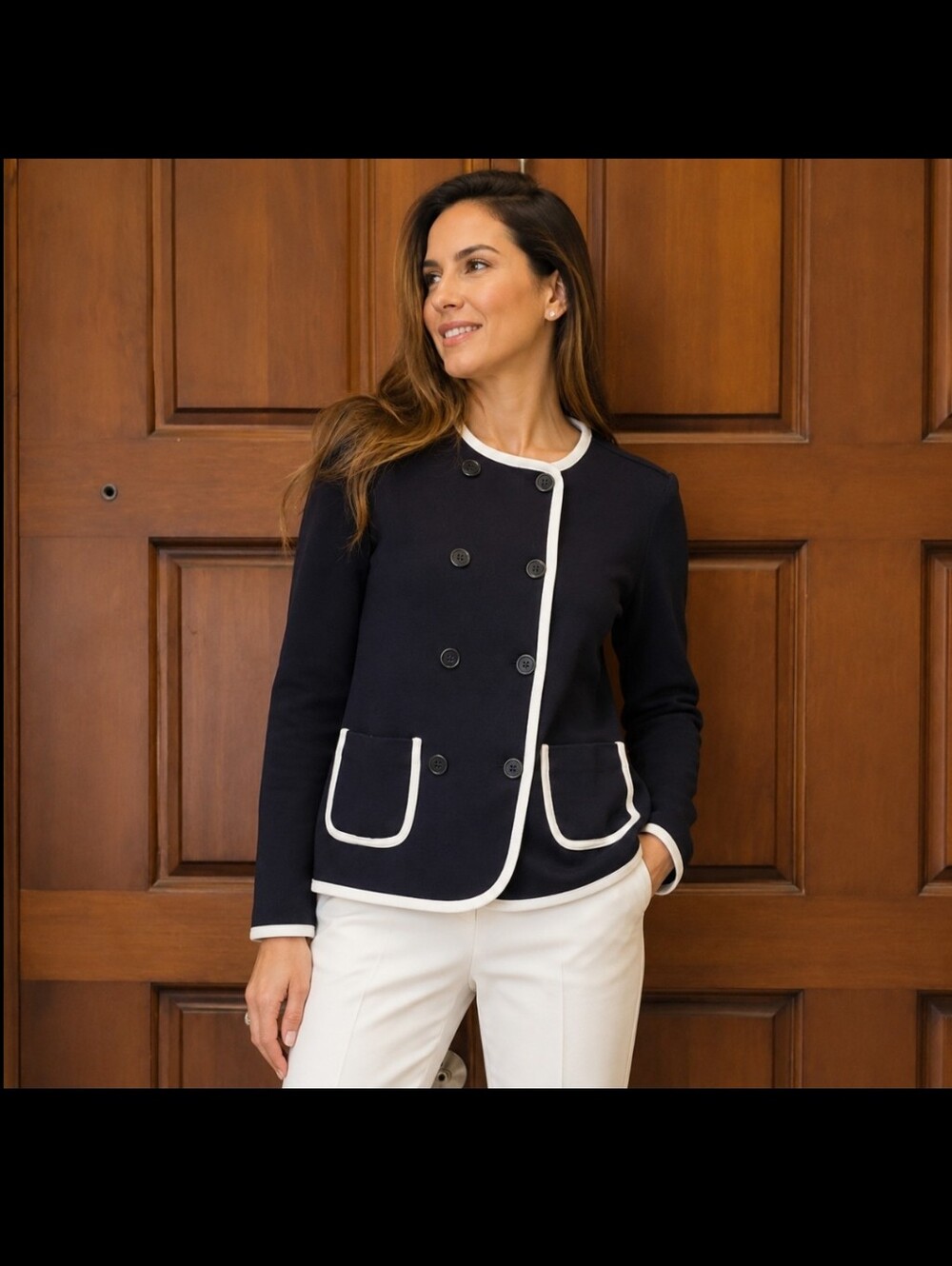 Lands End Plus Size Double Breasted Sweater Jacket knit blue pockets Size 4
